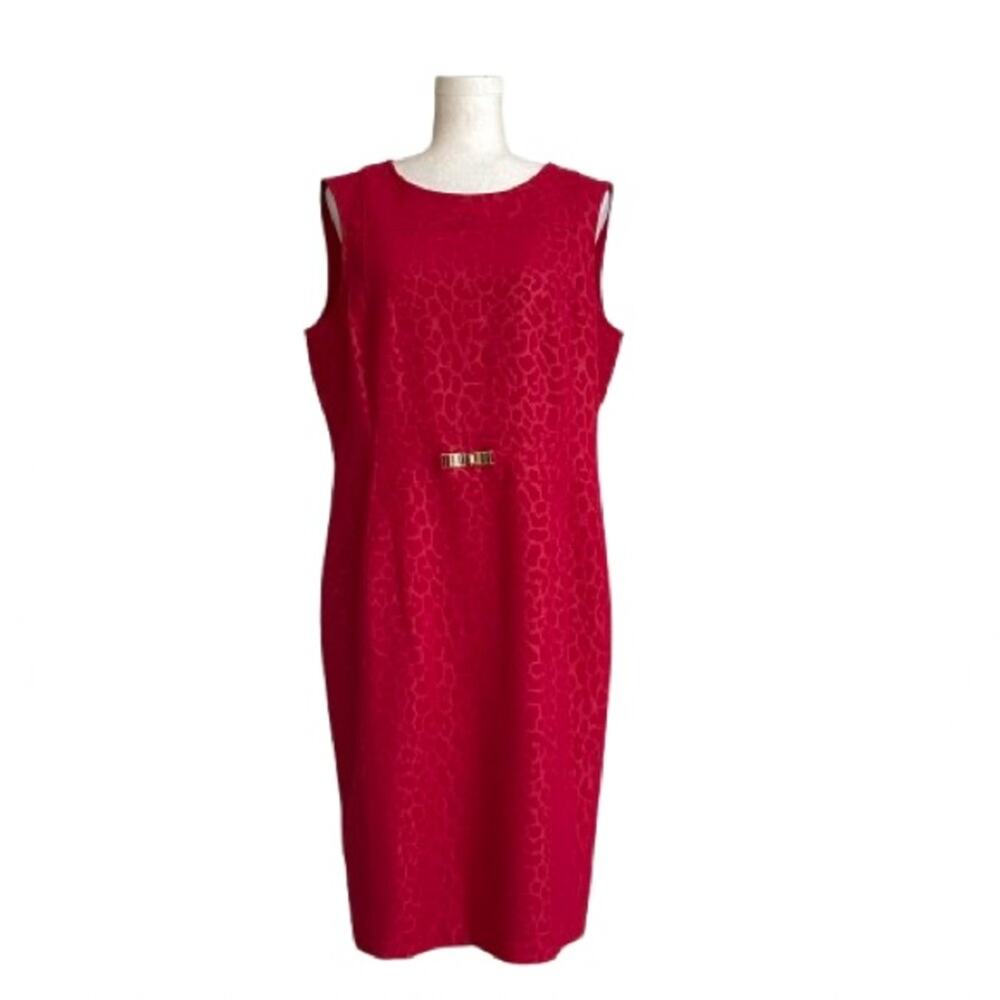 Evan Picone Dress Red Monochromatic Print Sleeveless Lined Holiday Dress Size 14